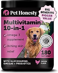 Pet Honesty Multivitamin 10-in-1 Chicken Flavor Glucosamine, Omega-3 Vitamins for Dogs, 180 count