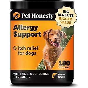 Pet Honesty Allergy Support Salmon Flavored Colostrum & Turmeric Chews, Itchy Skin, Immune & Allergy Relief Supplement for Dogs, 180 count