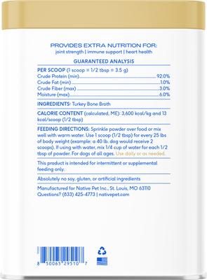 Show full view: Native Pet Organic Turkey Bone Broth Powder Grain-Free Dog Food Topper, 12-oz jar slide 3 of 5