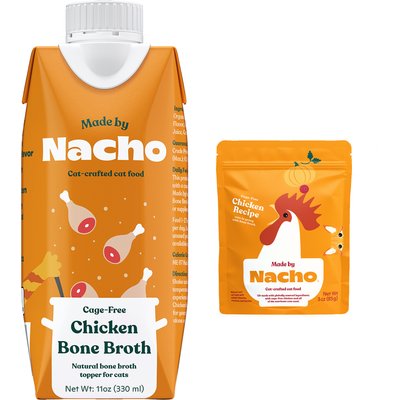 Made by Nacho Made by Nacho Chicken Bone Broth Grain- Free Wet Cat Food Topper, 11-oz carton & Made by Nacho Cage Free Chicken Recipe Cuts In Gravy with Bone Broth Wet Cat Food