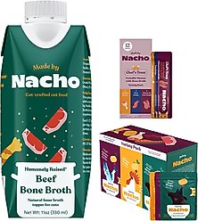 Made by Nacho Beef Bone Broth Grain- Free Wet Cat Food Topper, 11-oz carton + 2 items