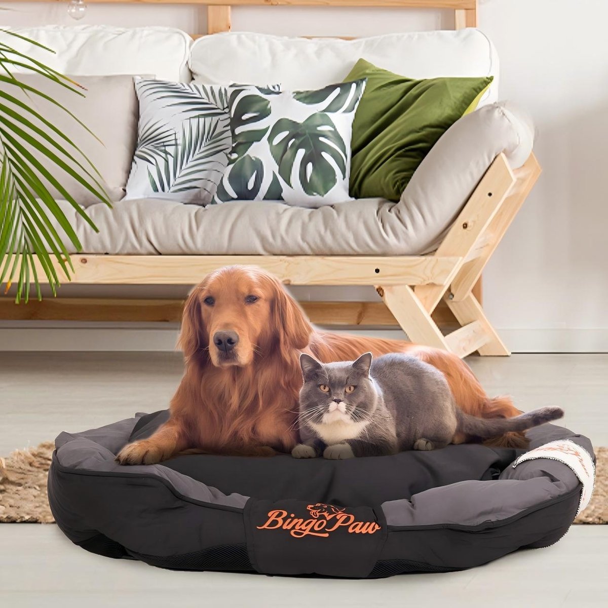 BingoPaw Heavy Duty Waterproof Oxford Sofa Dog Bed with Removable Cover, Black, XX-Large