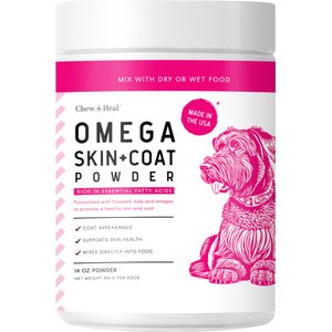 Chew + Heal Omega Skin + Coat with Flaxseed, Kelp & Omegas Powder Supplement for Dogs, 14-oz jar