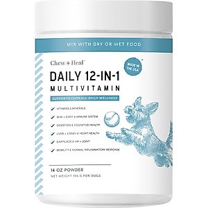 Chew + Heal Daily 12-in-1 Multivitamin, Multifunctional Wellness Powder Supplement for Dogs, 14-oz jar