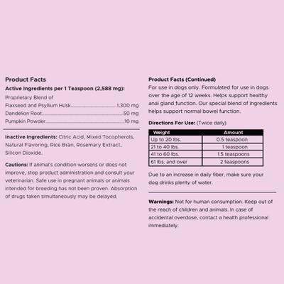 Show full view: Chew + Heal Stop The Scoot Anal Glands Powder Supplement for Dogs, 5.4-oz jar slide 7 of 10