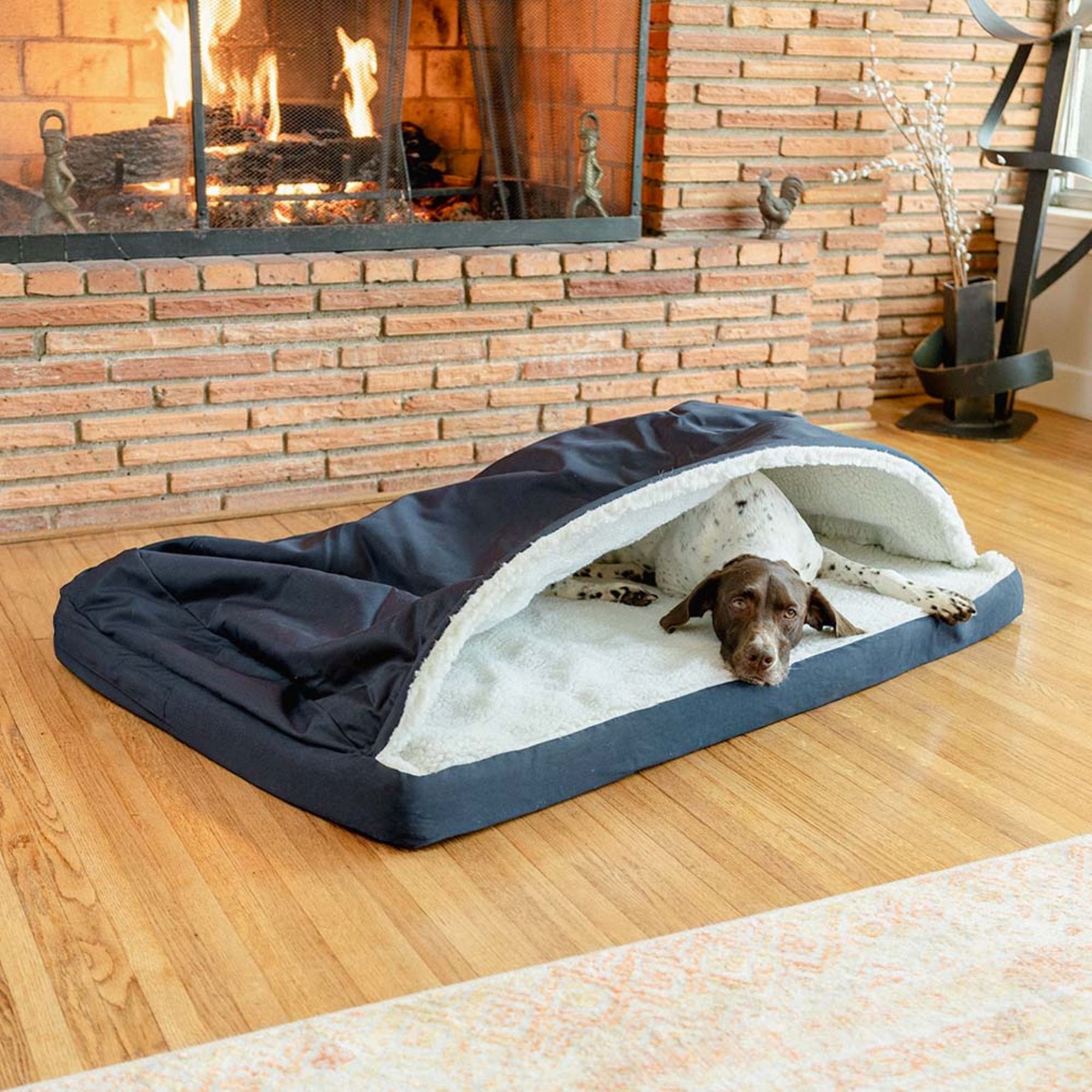 Snoozer Pet Products Poly Cotton Orthopedic Cozy Cave Dog Bed, Navy, X-Large