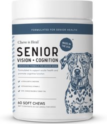 Chew + Heal Senior Vision + Cognition Soft Chews Supplement for Senior Dogs, 60 count