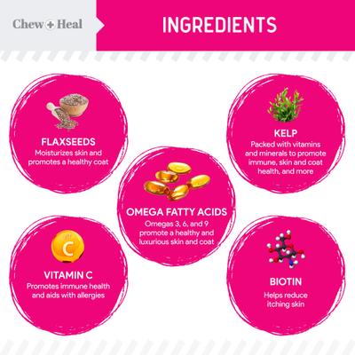Show full view: Chew + Heal Omega Skin + Coat with Flaxseed, Kelp & Omegas Powder Supplement for Dogs, 5.4-oz jar slide 3 of 11