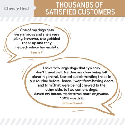 Show full view: Chew + Heal Anxiety + Stress Peanut Butter Flavored Soft Chew Calming Supplement for Dogs, 30 count slide 6 of 11