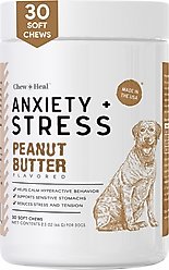 Chew + Heal Anxiety + Stress Peanut Butter Flavored Soft Chew Calming Supplement for Dogs, 30 count