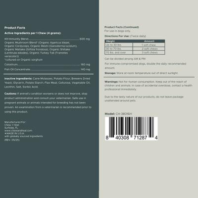Show full view: Chew + Heal Immune Support Mushroom Complex Soft Chews Supplement for Dogs, 90 count slide 8 of 11