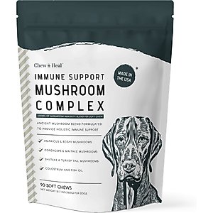 Chew + Heal Immune Support Mushroom Complex Soft Chews Supplement for Dogs, 90 count