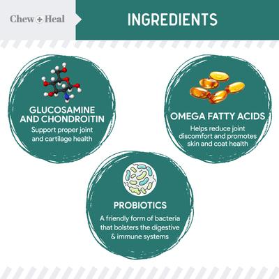 Show full view: Chew + Heal Essential 12-in-1 Multifunctional Support Chews Dog Supplement & Chew + Heal Senior Hip + Joint Chews Dog Supplement, 240 count slide 6 of 10