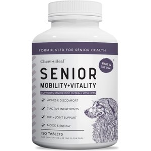 Chew + Heal Senior Mobility + Vitality Hip & Joint & Mood Support Chewable Tablets Supplement for Dogs, 120 count