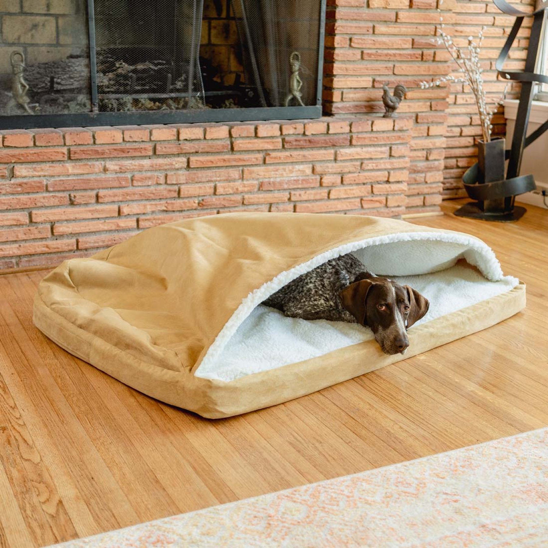 Snoozer Pet Products Forgiveness Luxury Microsuede Cozy Cave Covered Dog Bed with Removable Cover, Camel, X-Large