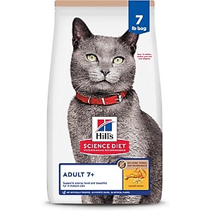 Hill's Science Diet Senior Adult 7+ Chicken & Brown Rice Recipe No Corn, Wheat or Soy Dry Cat Food, 7-lb bag
