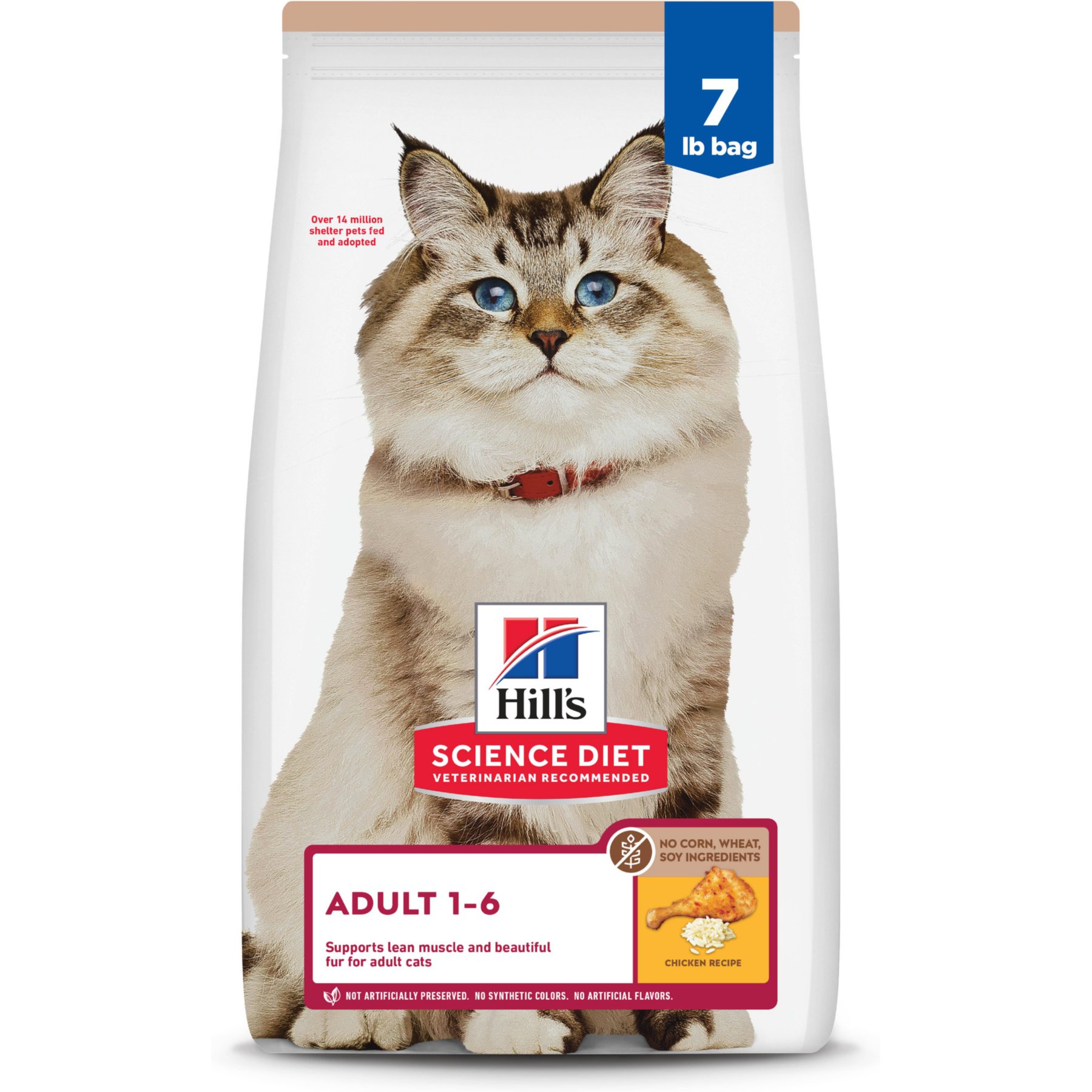 Hill's Science Diet Adult 1-6 Chicken Rice Recipe No Corn, Wheat or Soy Dry Cat Food, 7-lb bag