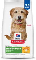 Hill's Science Diet Adult 7+ Senior Vitality Small Breed & Mini Breed Chicken & Rice Recipe Dry Dog Food, 3.5-lb bag