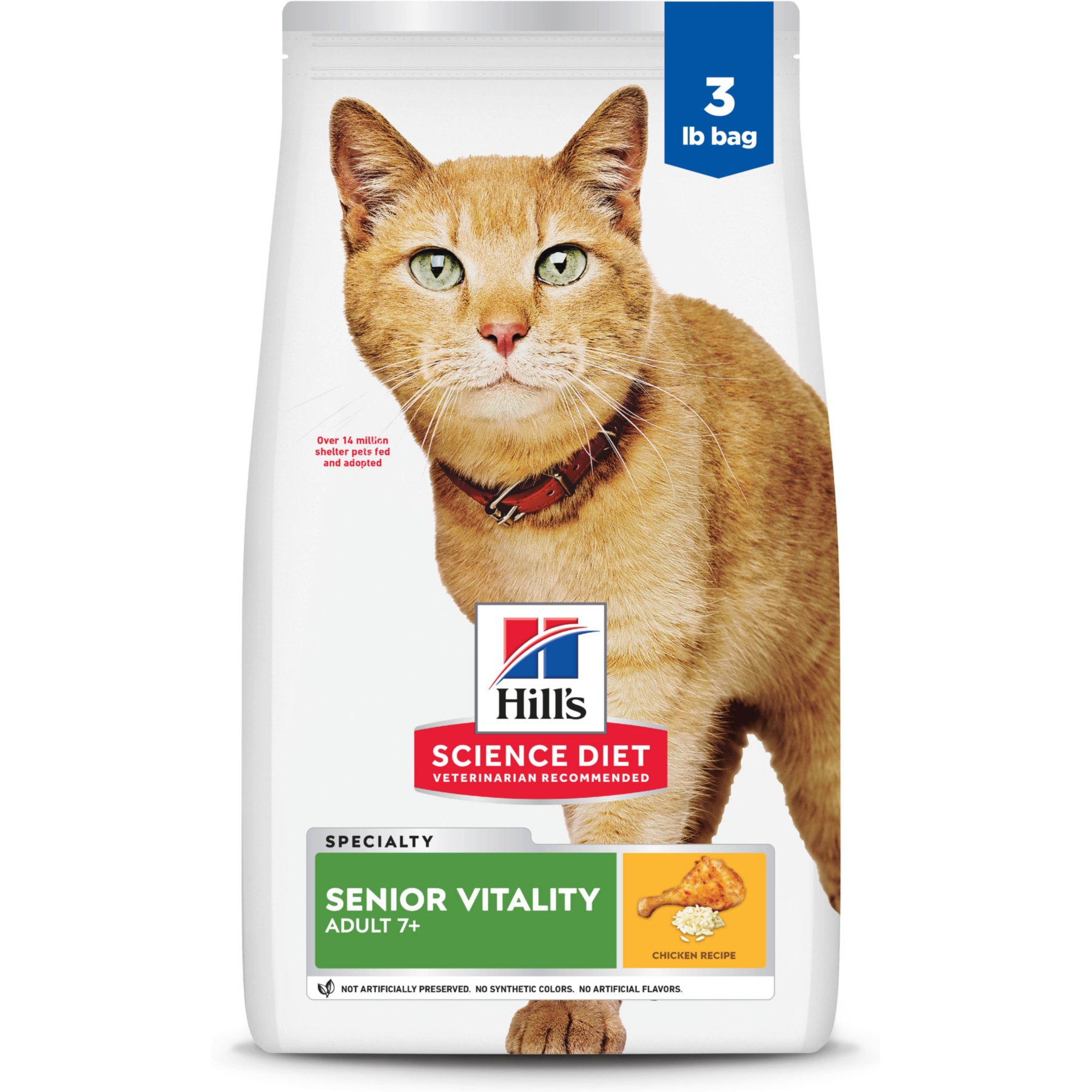 Hill's Science Diet Adult 7+ Senior Vitality Chicken Recipe Dry Cat Food, 3-lb bag