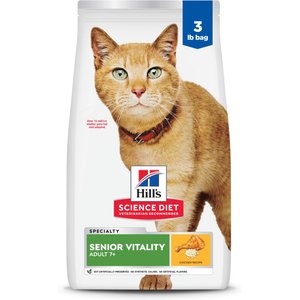 Hill's Science Diet Adult 7+ Senior Vitality Chicken Recipe Dry Cat Food, 3-lb bag