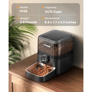 OneIsAll PF05 Automatic Cat Feeder, Black, 12-cup