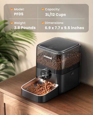 Show full view: OneIsAll PF05 Automatic Cat Feeder, Black, 12-cup slide 2 of 12