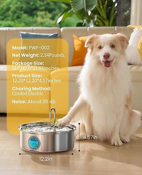 Show full view: OneIsAll PWF-002-B Stainless Steel Dog Water Fountain, 1.8-gal slide 9 of 11