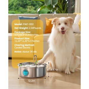 OneIsAll PWF-002-B Stainless Steel Dog Water Fountain, 1.8-gal