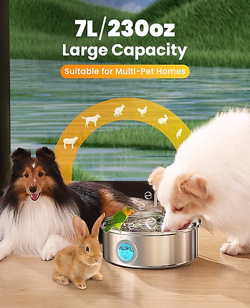 Show full view: OneIsAll PWF-002-B Stainless Steel Dog Water Fountain, 1.8-gal slide 4 of 11
