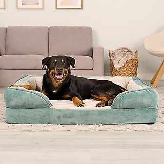 FurHaven Velvet Waves Perfect Comfort Cooling Gel Bolster Cat & Dog Bed with Removable Cover, Celadon Green, Jumbo slide 1 of 9