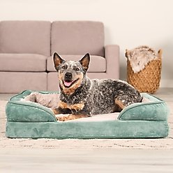 FurHaven Velvet Waves Perfect Comfort Cooling Gel Bolster Cat & Dog Bed with Removable Cover, Celadon Green, Medium