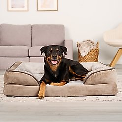 FurHaven Velvet Waves Perfect Comfort Cooling Gel Bolster Cat & Dog Bed with Removable Cover, Brownstone, Jumbo
