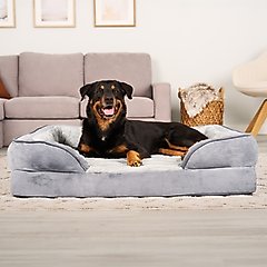 FurHaven Velvet Waves Perfect Comfort Cooling Gel Bolster Cat & Dog Bed with Removable Cover, Granite Gray, Jumbo