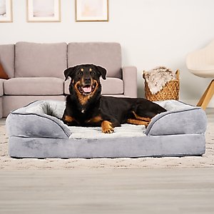 FurHaven Velvet Waves Perfect Comfort Cooling Gel Bolster Cat & Dog Bed with Removable Cover, Granite Gray, Jumbo