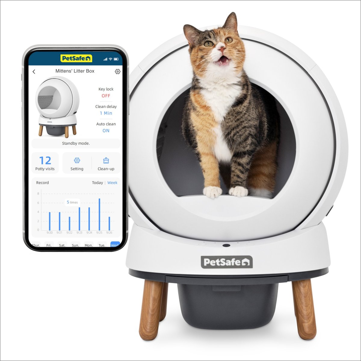 PetSafe ScoopFree SmartSpin Self-Cleaning Cat Litter Box, White