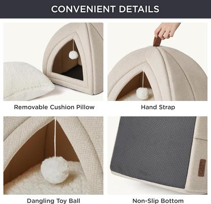 Show full view: Bedsure 2 in 1 Cave Cat Bed, Beige, Medium slide 6 of 7