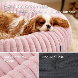 Bedsure ComfyFleece Donut Bolster Dog Bed with Removable Cover, Pink, Large