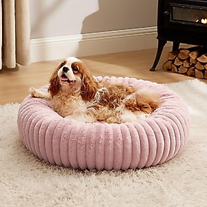 Bedsure Donut Bolster Dog Bed with Removable Cover, Pink, Medium