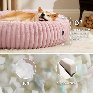 Bedsure ComfyFleece Donut Bolster Dog Bed with Removable Cover, Pink, Large