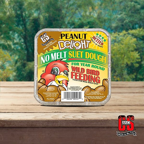 Show full view: C&S Peanut Delight No Melt Suet Dough Wild Bird Food, 11.75-oz tray, 1 count slide 8 of 12