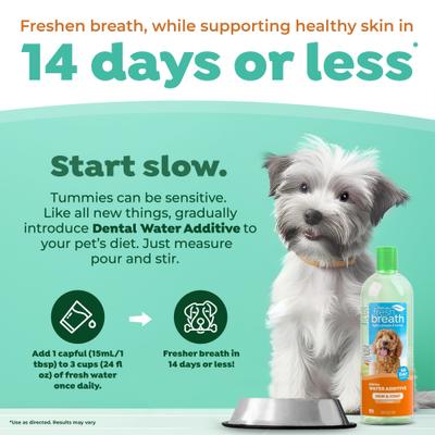 Show full view: TropiClean Fresh Breath Dental Water Additive Skin & Coat with Collagen for Dogs, 33.8-fl oz bottle slide 7 of 12
