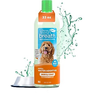 TropiClean Fresh Breath Dental Water Additive Skin & Coat with Collagen for Dogs, 33.8-fl oz bottle
