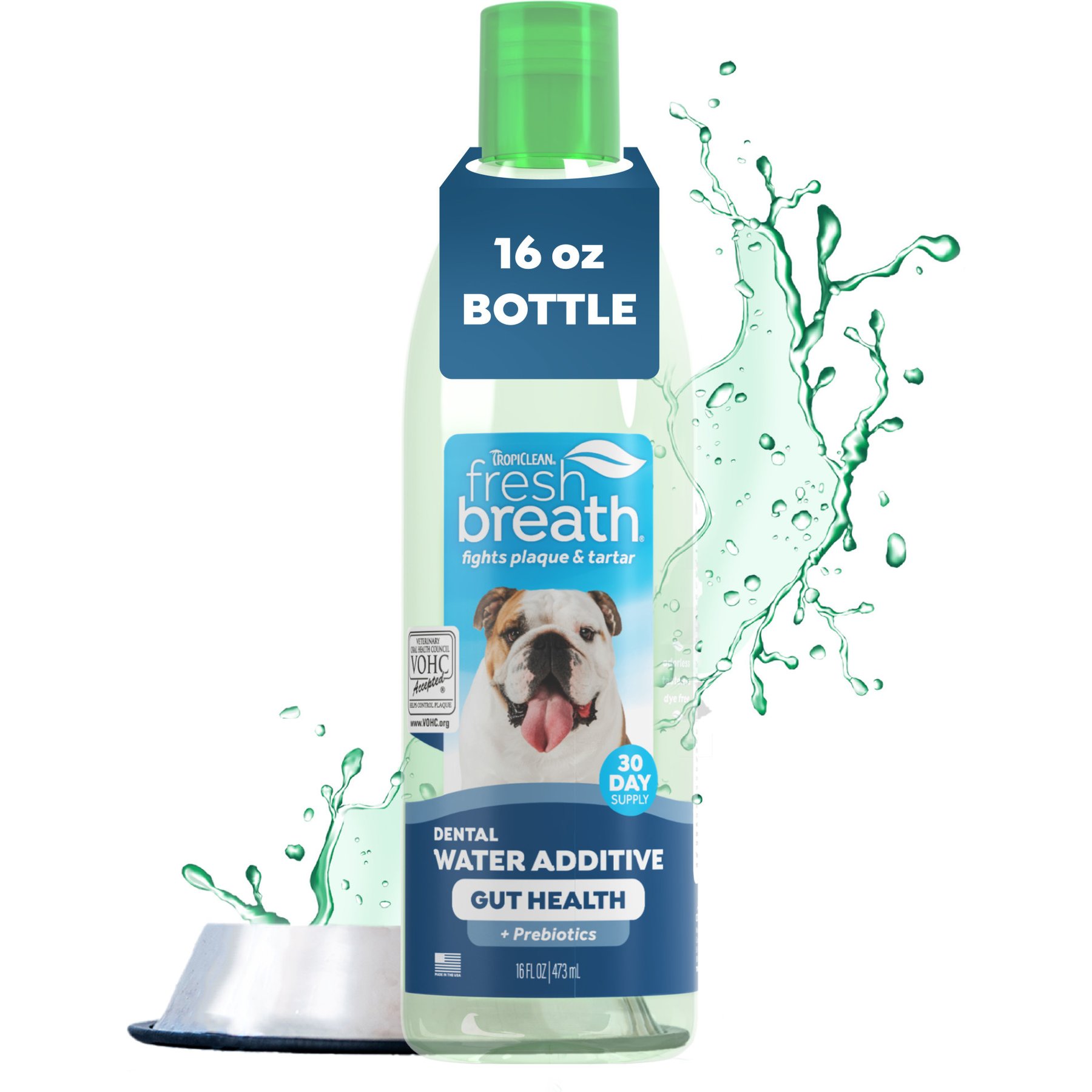 TropiClean Fresh Breath Dental Water Additive Plus Gut Health for Dogs, 16-fl oz bottle