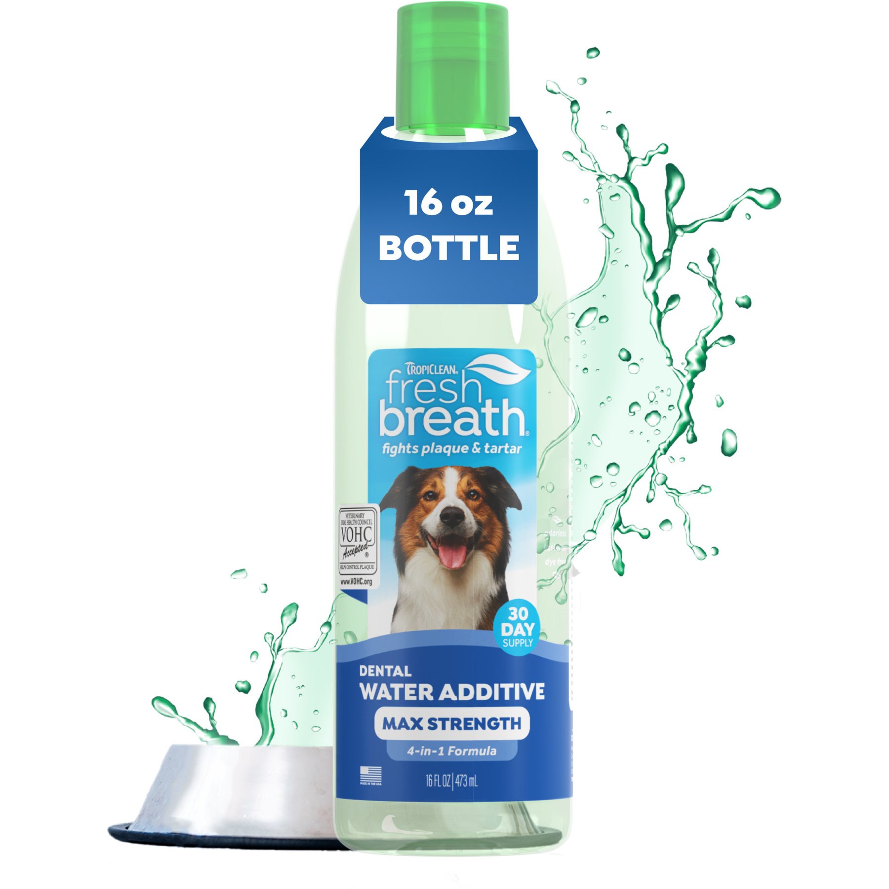 TropiClean Fresh Breath Max Strength Dental Water Additive for Dogs, 16-fl oz bottle