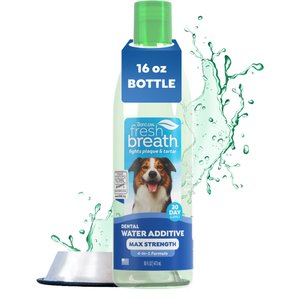 TropiClean Fresh Breath Max Strength Dental Water Additive for Dogs, 16-fl oz bottle