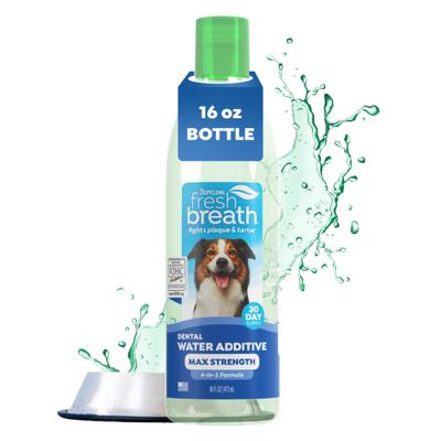 Show full view: TropiClean Fresh Breath Max Strength Dental Water Additive for Dogs, 16-fl oz bottle slide 1 of 12