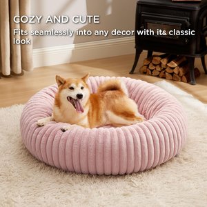 Bedsure ComfyFleece Donut Bolster Dog Bed with Removable Cover, Pink, Large