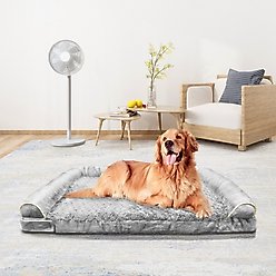 LovMor Memory Foam Orthopedic Sofa Dog Bed with Removable Cover, Grey, 44-in