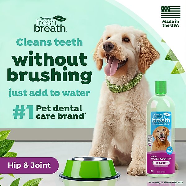 Show full view: TropiClean Fresh Breath Dental Water Additive for Dogs Plus Hip & Joint, 33.8-fl oz bottle slide 5 of 11