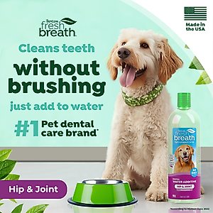 TropiClean Fresh Breath Dental Water Additive for Dogs Plus Hip & Joint, 33.8-fl oz bottle